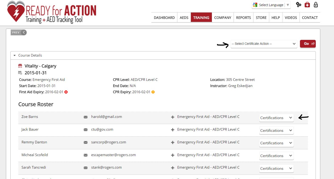 View or Print Certificates – Action First Aid